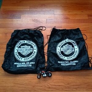 NWOT 2 Harley Davidson Rochelle Park, NJ Black White Cinch Drawstring Bag & Bike